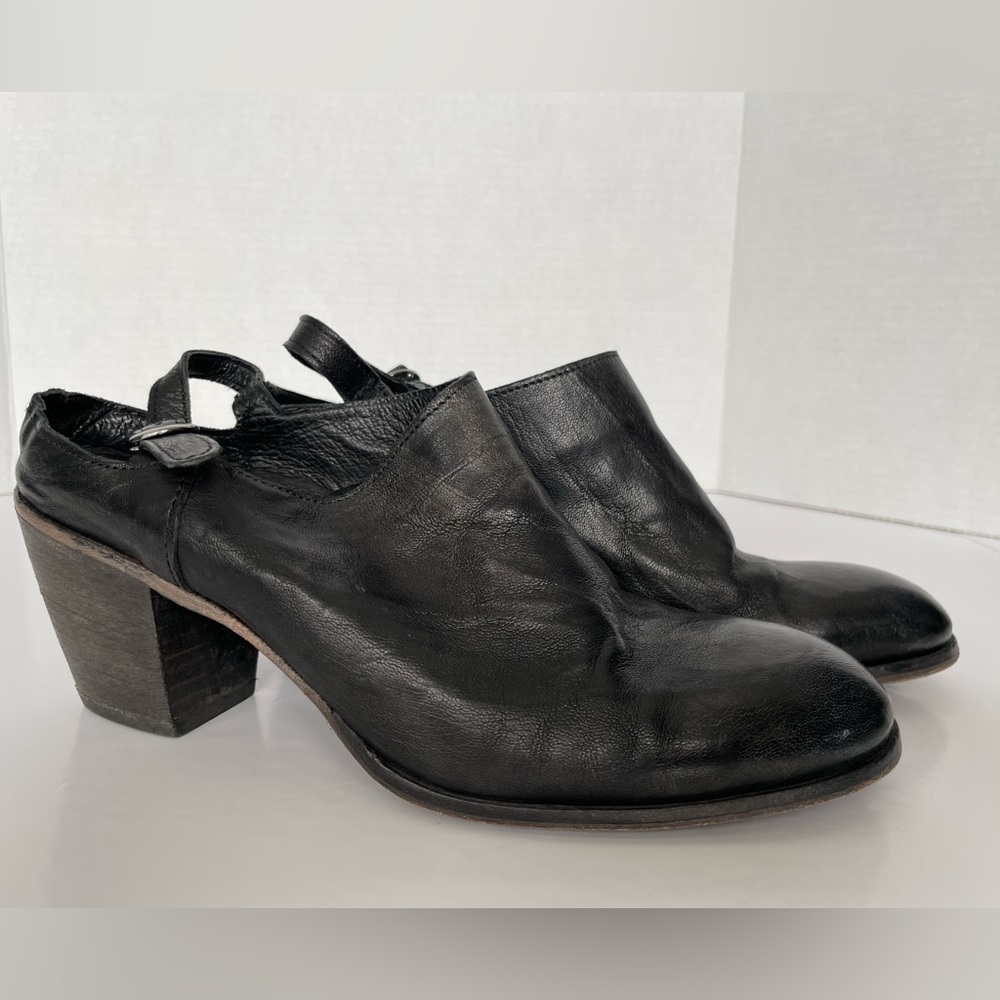 JUST ITALIA Black Leather Slingback Mules Iridescent Patina EU37